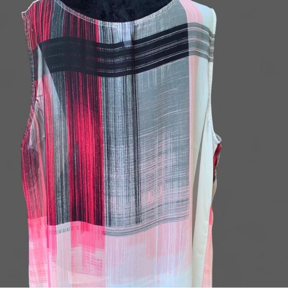 Modern Abstract Asymmetric Streetwear Pink and Black Sleeveless Faux Wrap Top - Picture 5 of 8